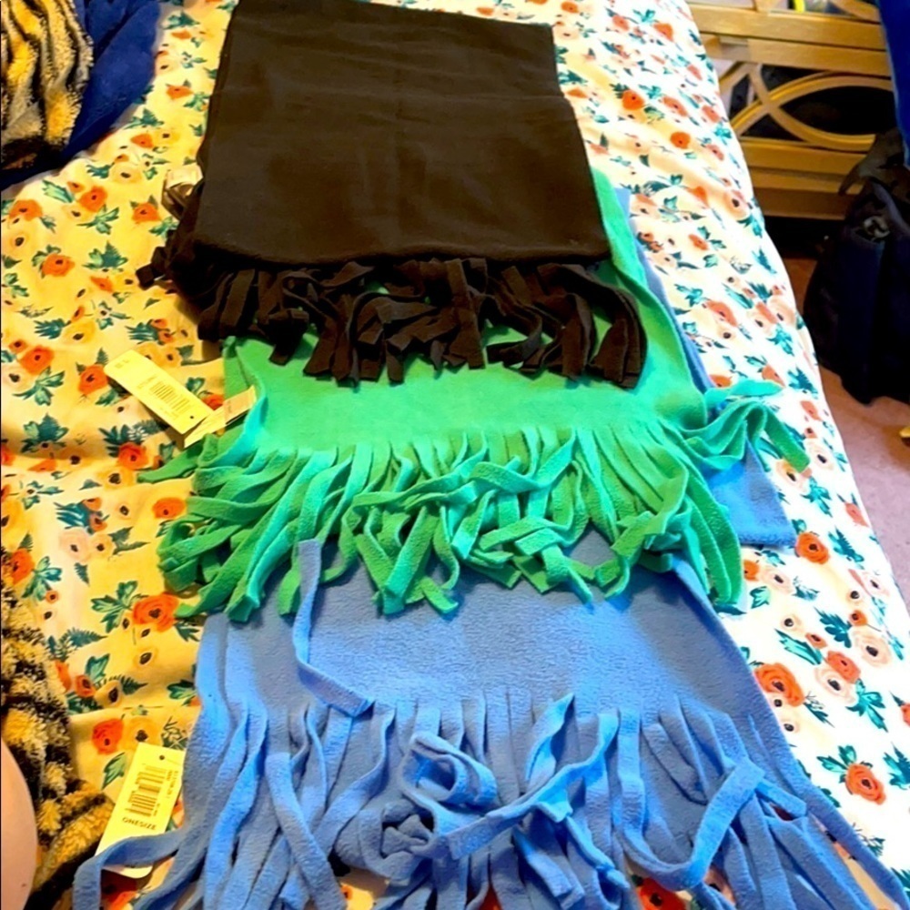 3 polyester scarfs blue green and black